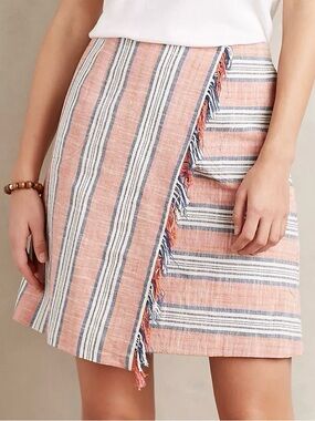 Anthropologie Fringed Wrap Skirt Blue Orange Boho Size 8